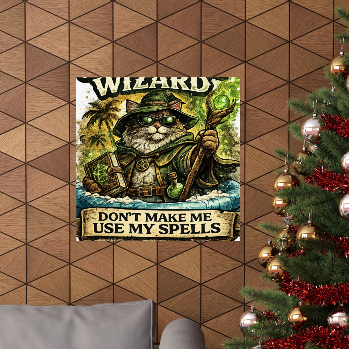 Crazy Cat Wizard Funny Fantasy Magic Art Poster