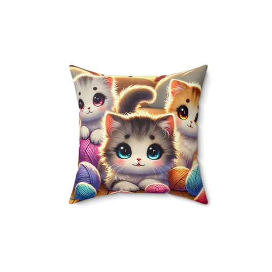 Anime Kittens and Yarn Faux Suede Square Pillow Soft, Durable, Decorative Throw Pillow for Bedroom, Living Room or Home Décor