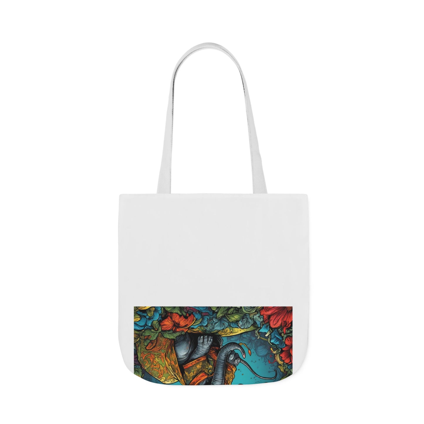 Colorful Storybook Elephant Floral Canvas Tote Bag
