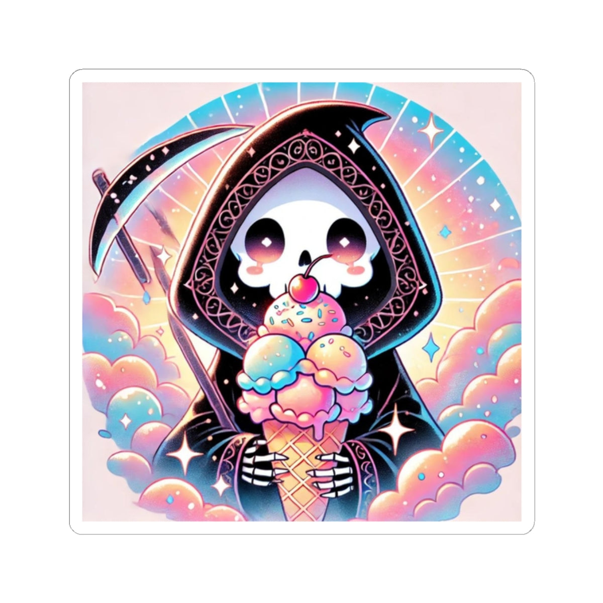 Pastel Grim Reaper Ice Cream Cute Gothic Art Sticker