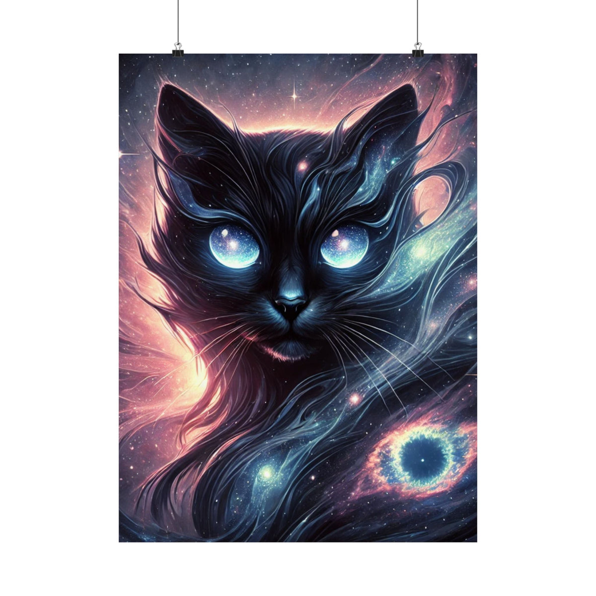 Cosmic Black Cat Galaxy Celestial Wall Art Poster