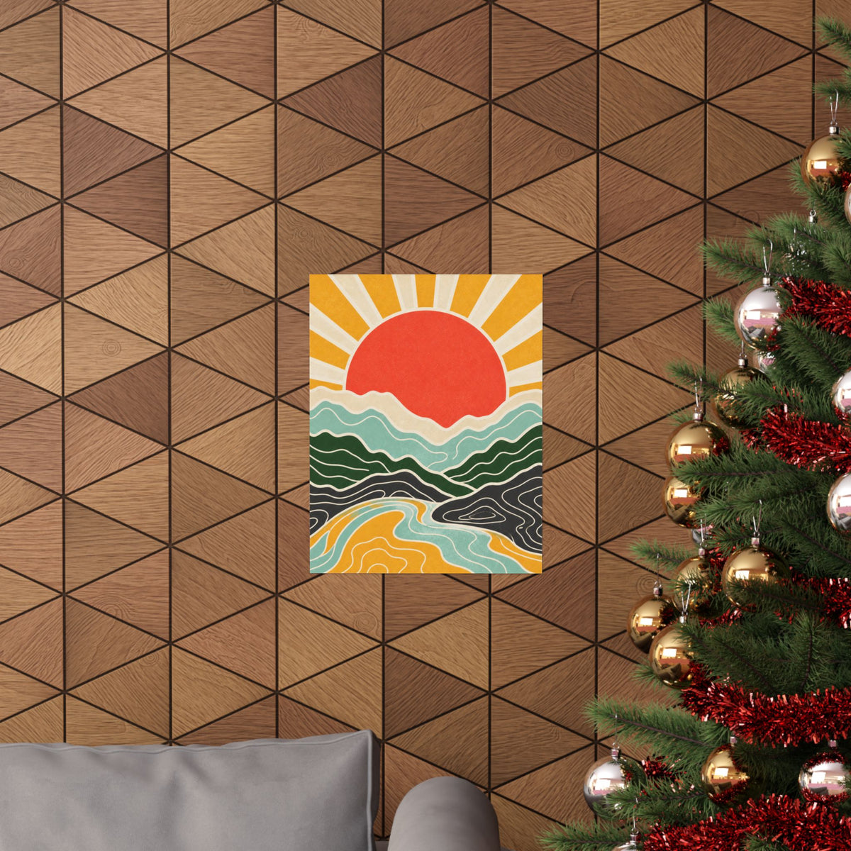 Topographic Sunrise Mid Century Mountain Art Poster