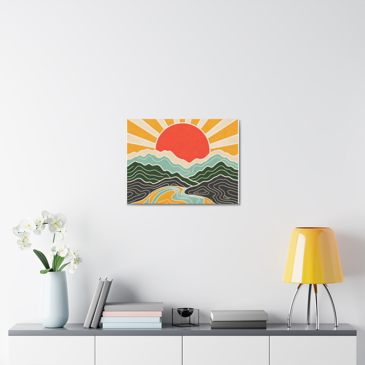 Topographic Sunrise Mid Century Mountain Canvas Art