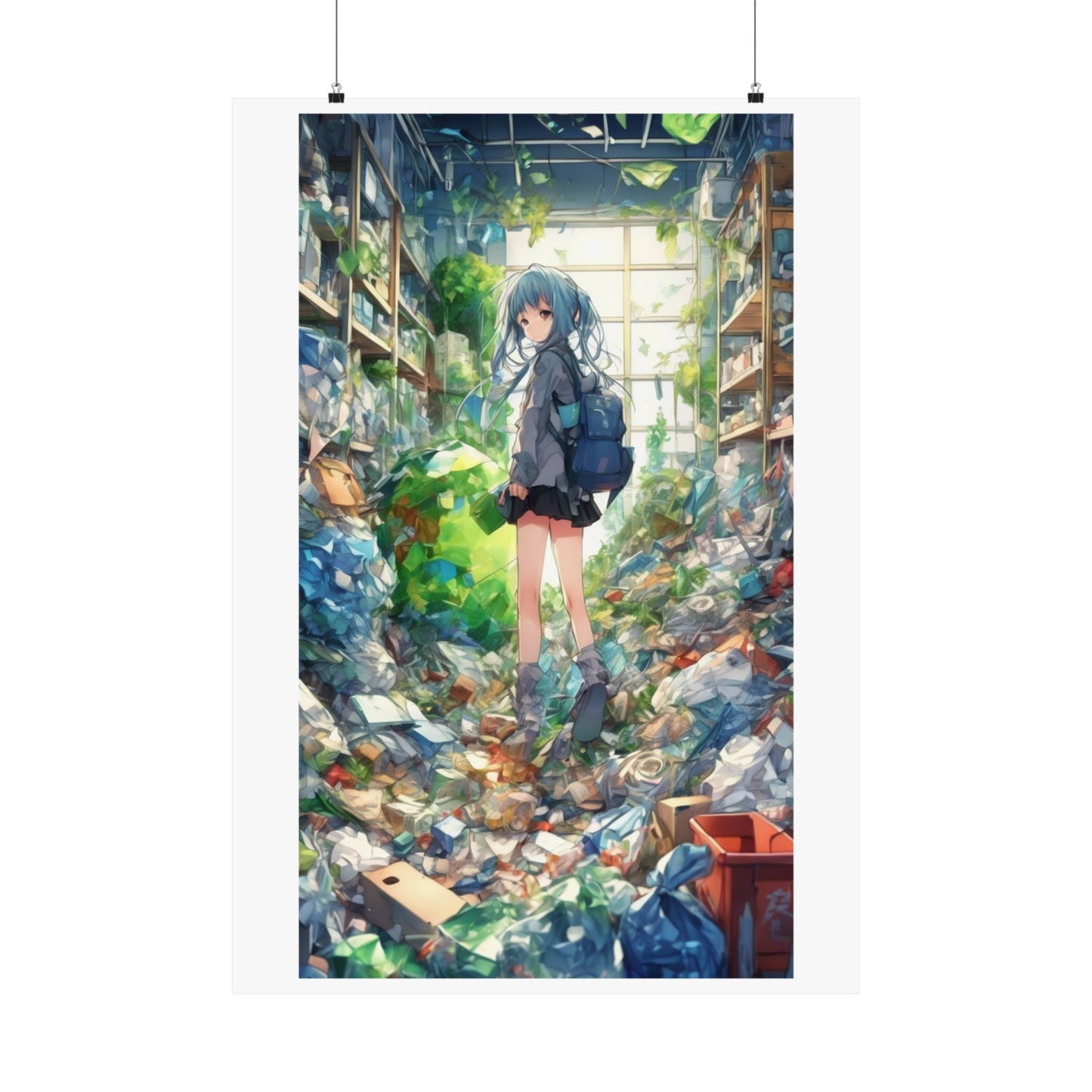 Green Recycling Alley Anime Girl Urban Green Poster