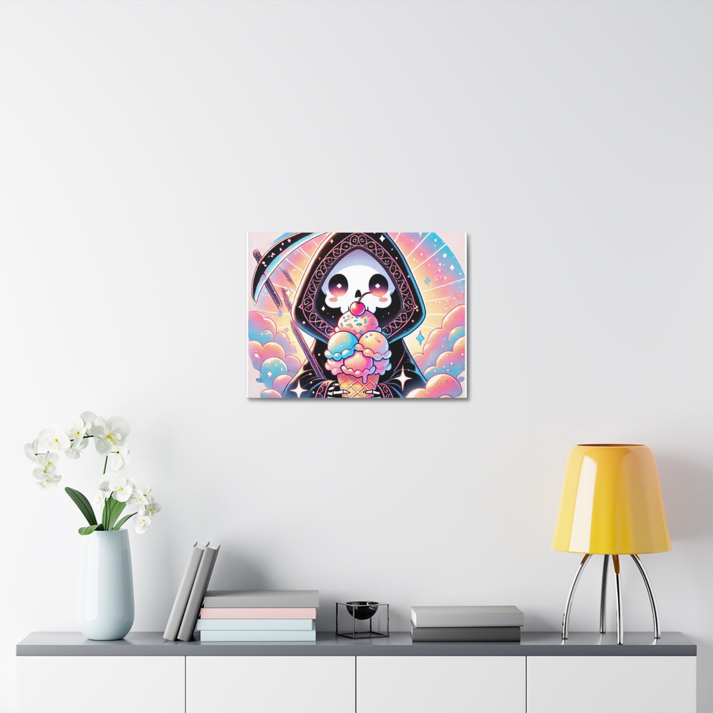 Cute Grim Reaper Ice Cream Pastel Canvas Art