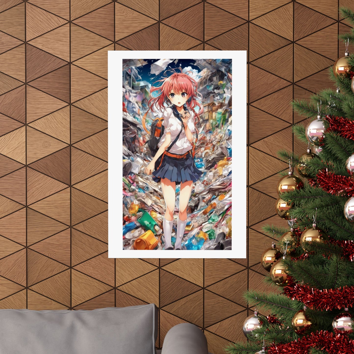 Recycling Day Anime Schoolgirl Eco Street Art Poster
