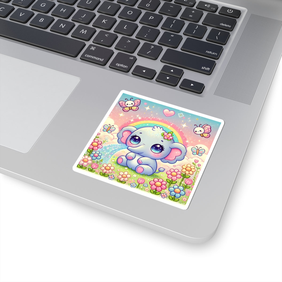 Pastel Rainbow Baby Elephant Floral Sticker