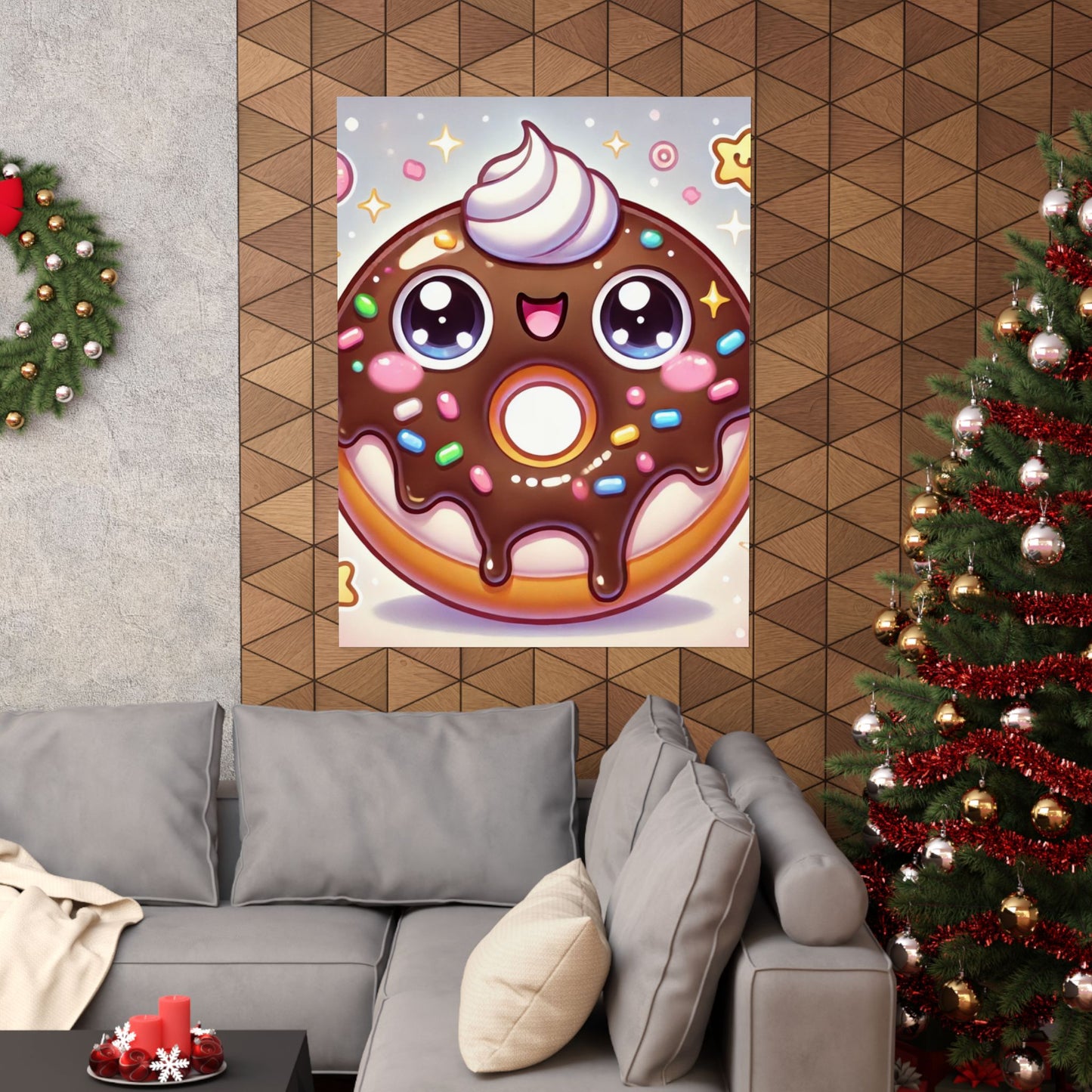 Kawaii Chocolate Donut Cute Dessert Art Poster