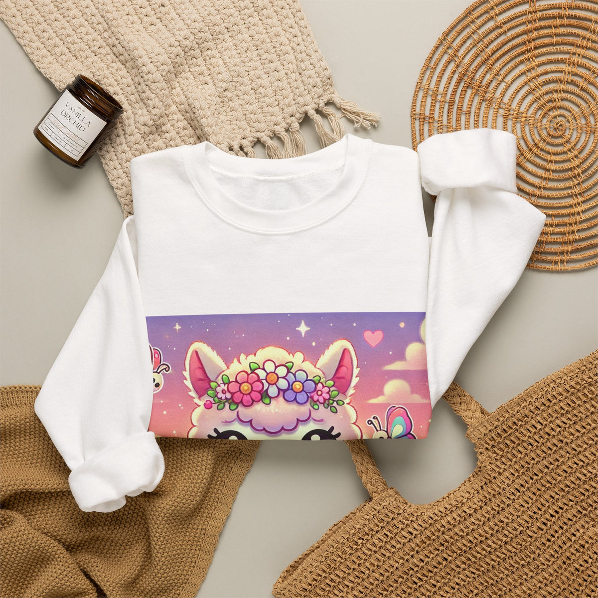 Pastel Floral Alpaca Garden Kawaii Sweatshirt
