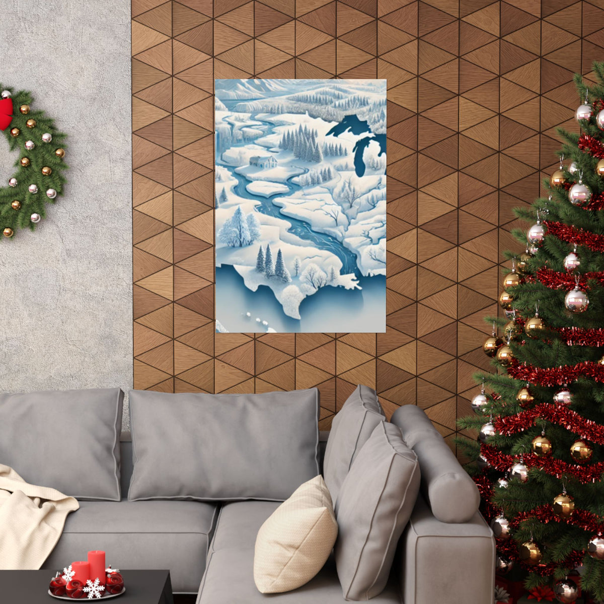 Winter USA Dreamscape Snowy Map Poster Wall Art Decor