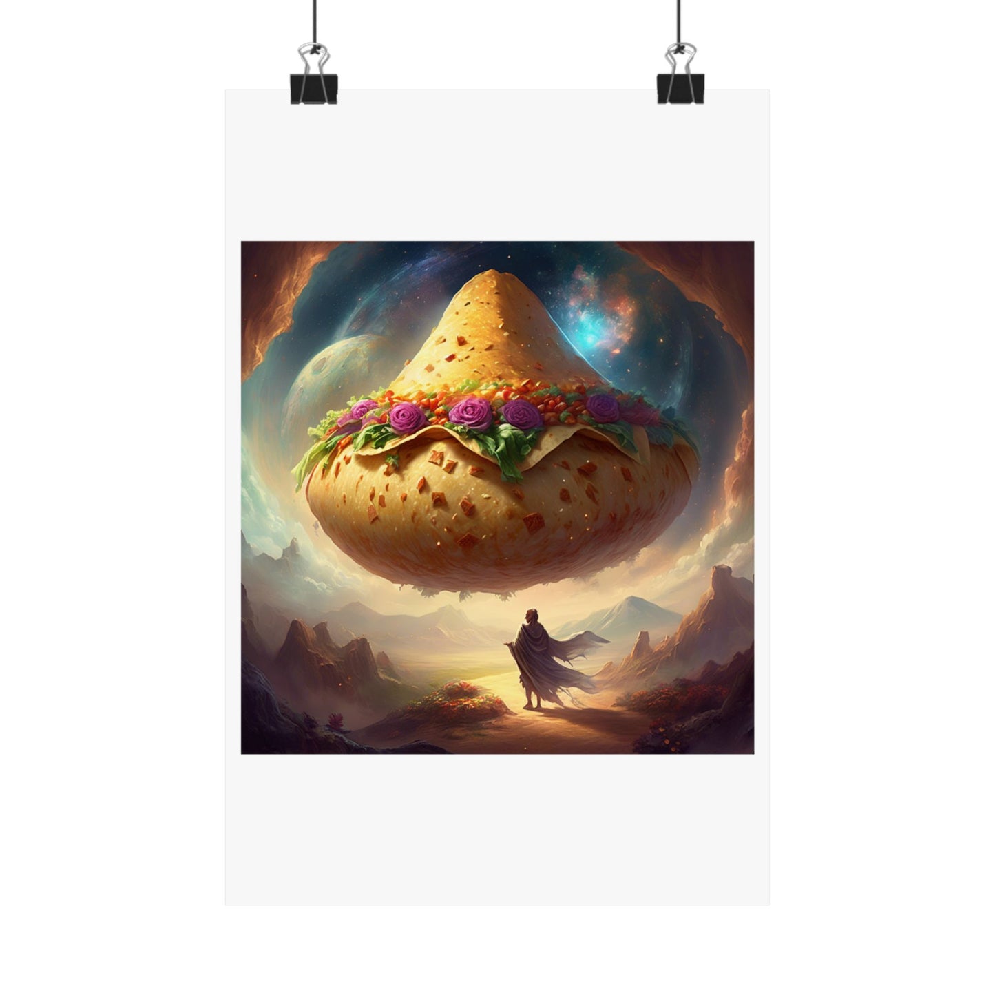 Cosmic Taco Planetoid Surreal Food Fantasy Art Poster