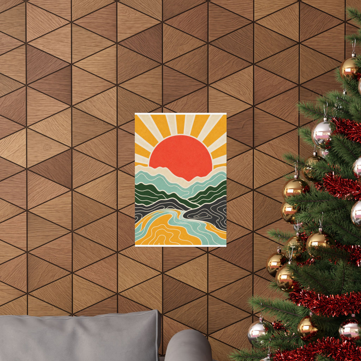 Topographic Sunrise Mid Century Mountain Art Poster