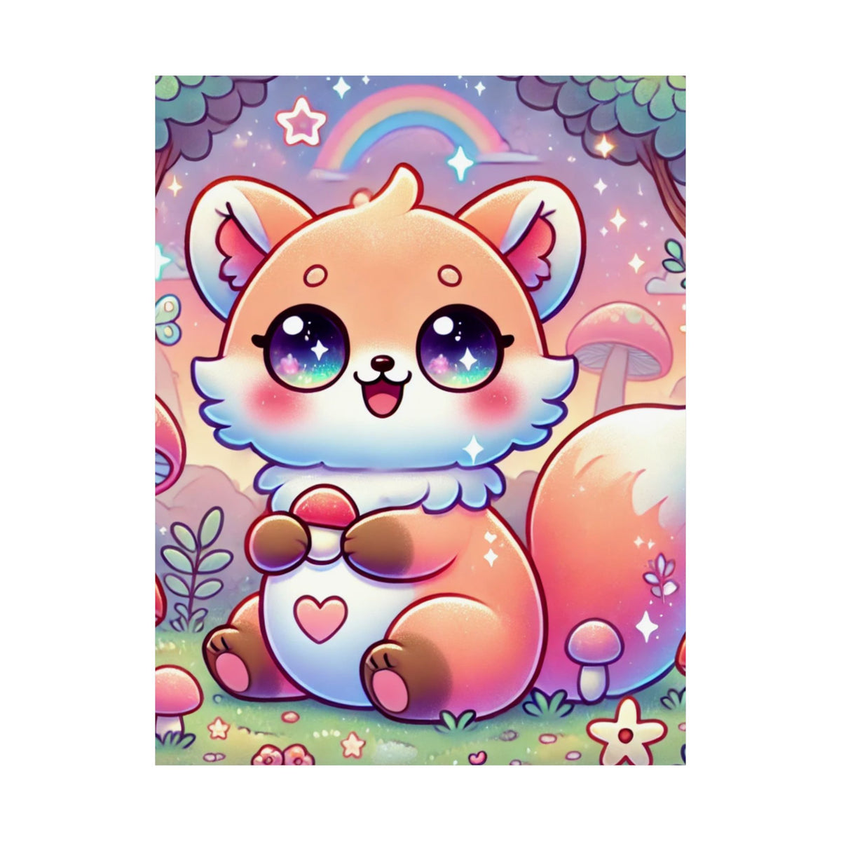 Pastel Woodland Fox Mushroom Kawaii Wall Art Poster
