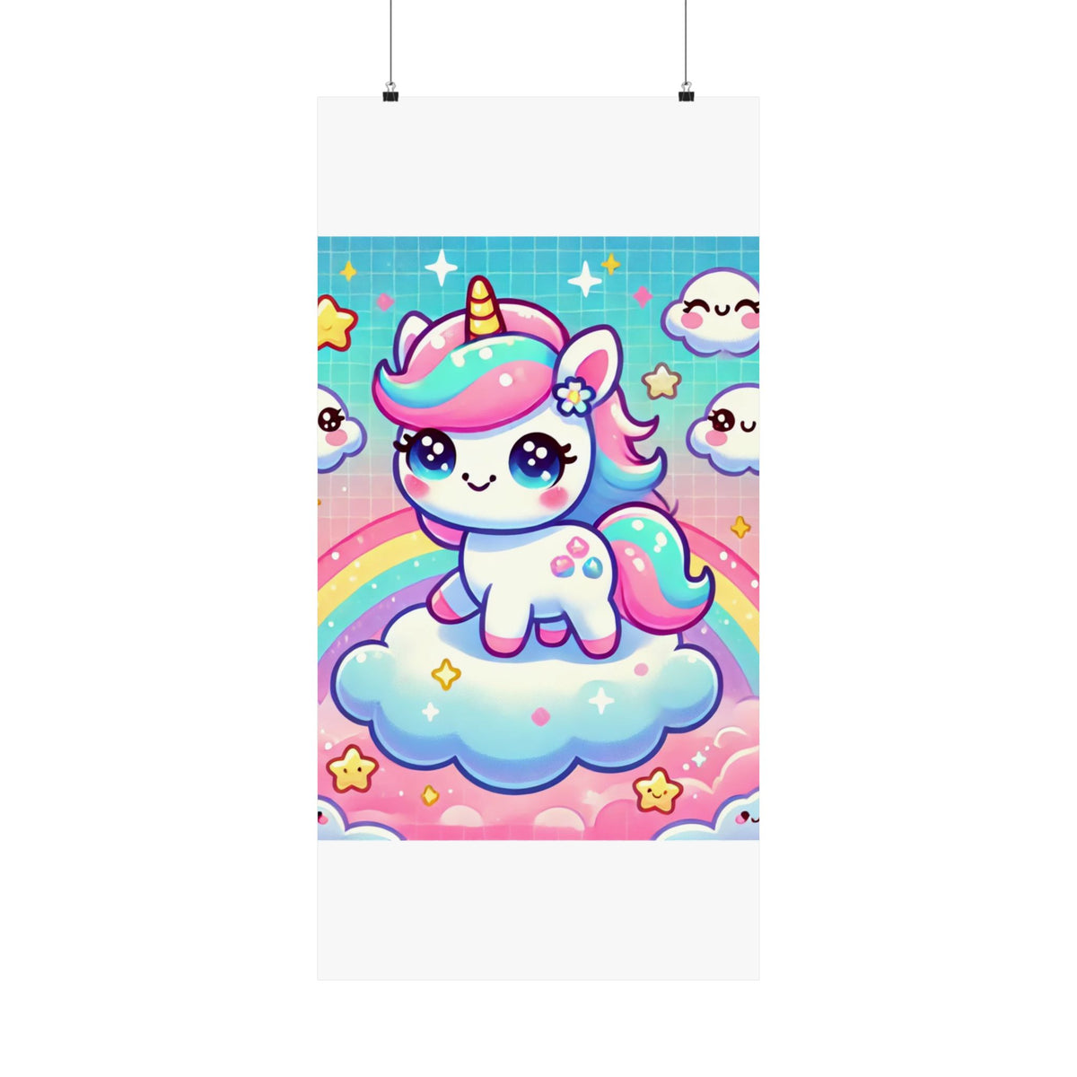 Pastel Rainbow Unicorn Cloud Kawaii Wall Art Poster