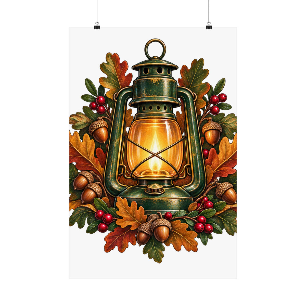 Autumn Oak Lantern and Acorns Poster