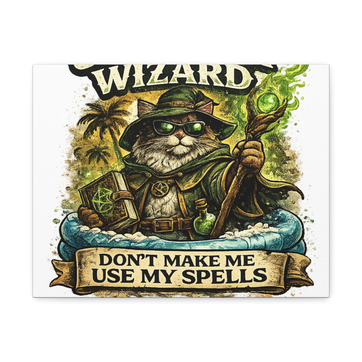 Crazy Cat Wizard Funny Fantasy Magic Canvas Art