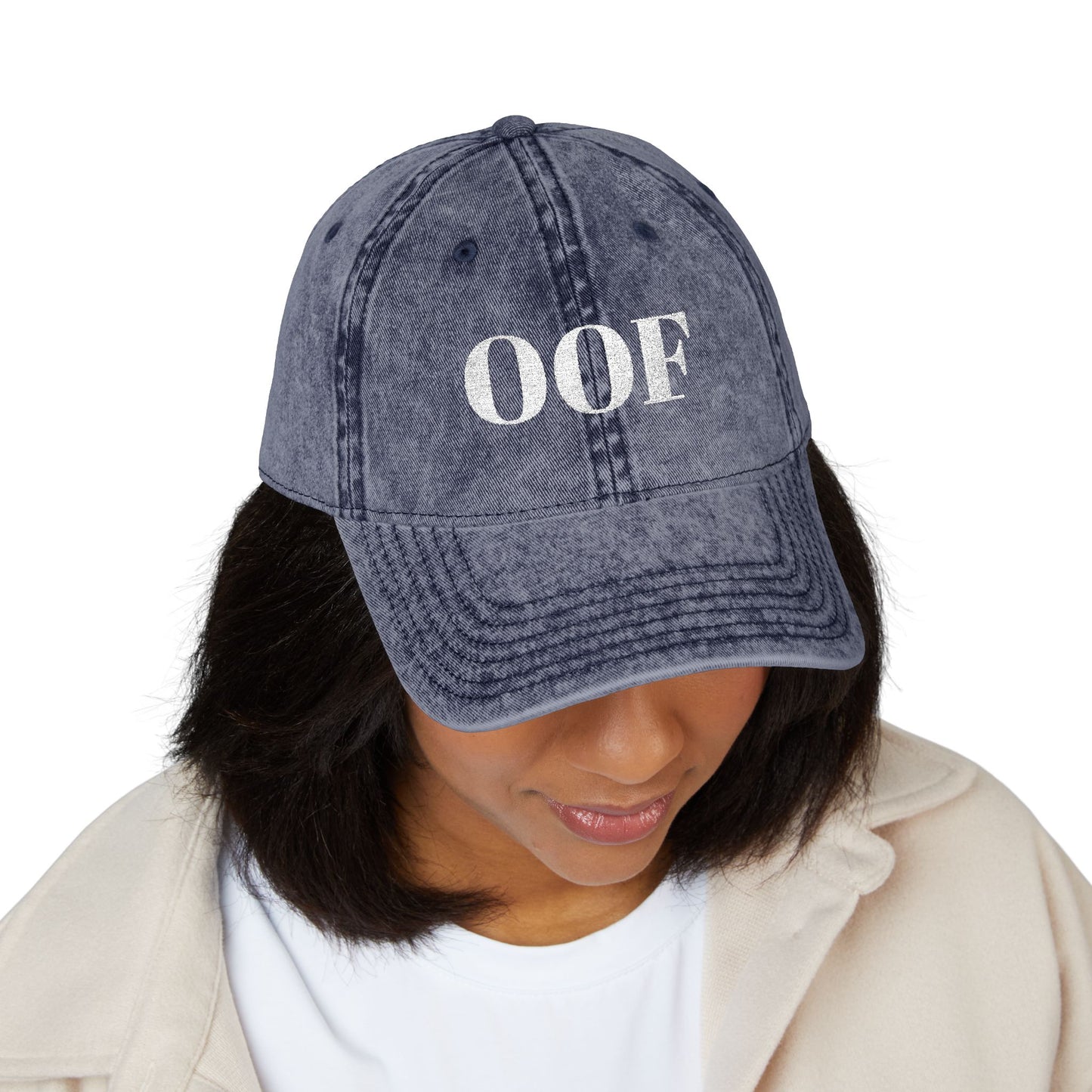 OOF Embroidered Vintage Cap Distressed Dad Hat Washed Gray Minimalist Meme Hat Retro Casual Adjustable Cap Unisex Adult Teen