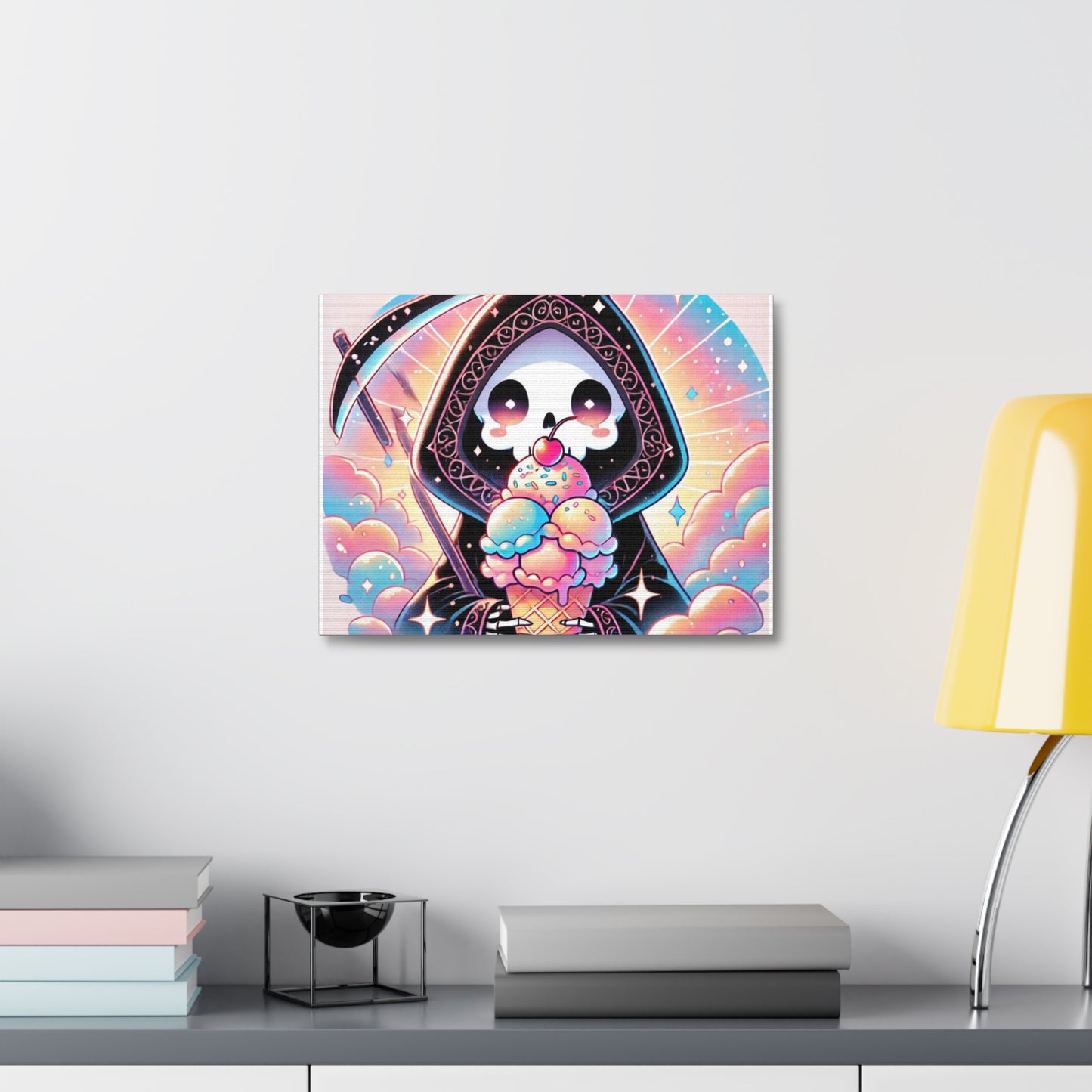 Cute Grim Reaper Ice Cream Pastel Canvas Art