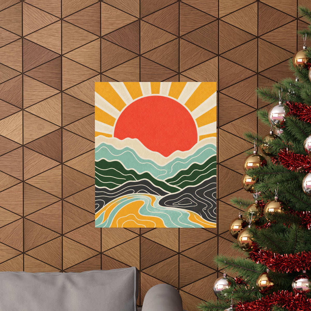 Topographic Sunrise Mid Century Mountain Art Poster