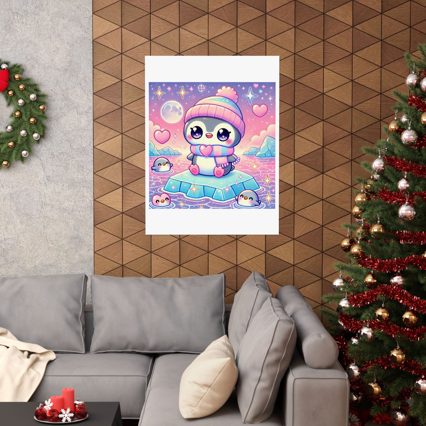 Cute Winter Penguin Ice Floe Kawaii Art Poster