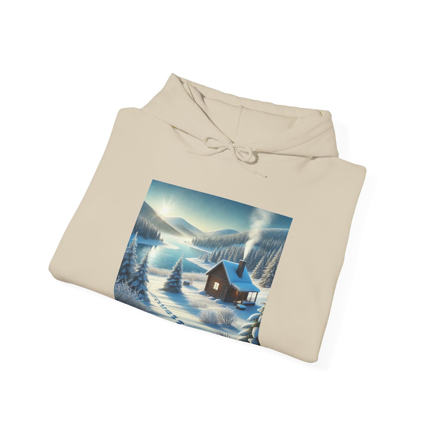 Snowy Cabin Winter Lake Landscape Art Hoodie