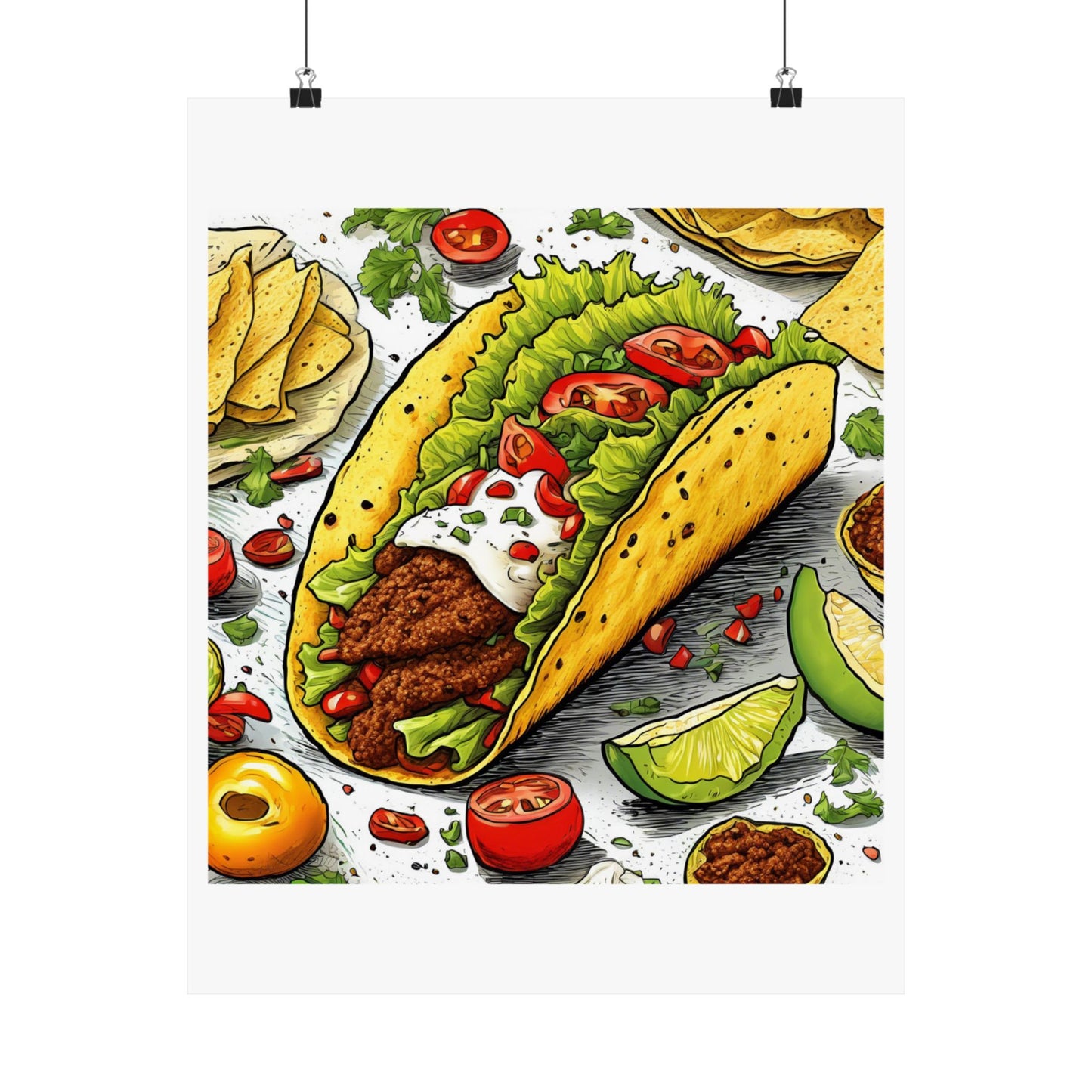 Bold Taco Illustration Foodie Gift Art Poster