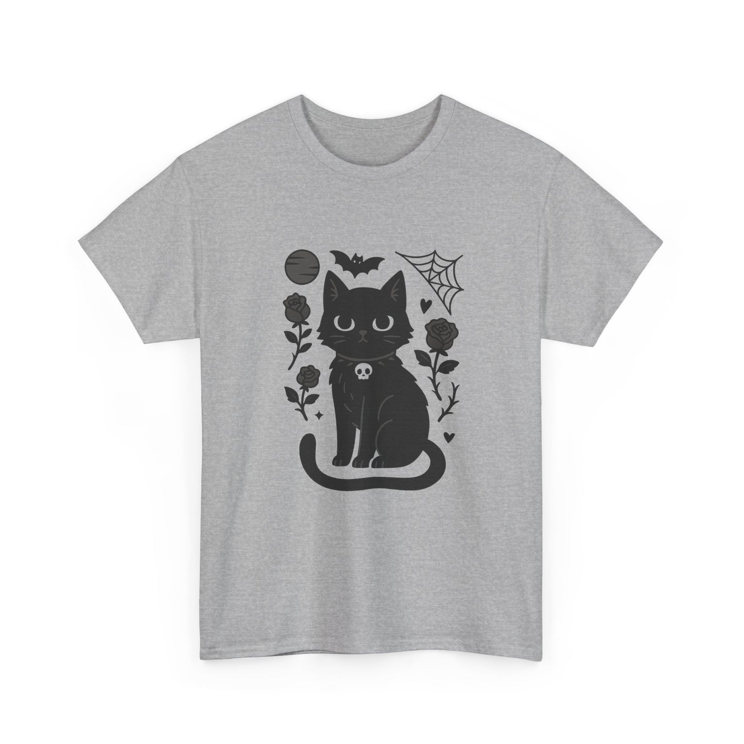 Cute Black Cat & Roses Tee - Unisex T-Shirt, Halloween Gift, Cat Lover Shirt, Spooky Apparel, Fall Fashion