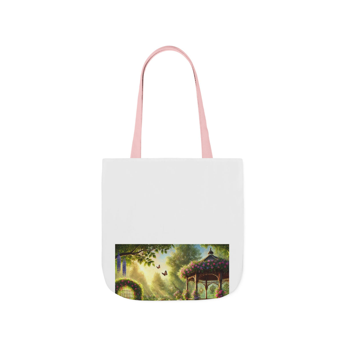 Sunlit Rose Gazebo Cottage Garden Canvas Tote Bag