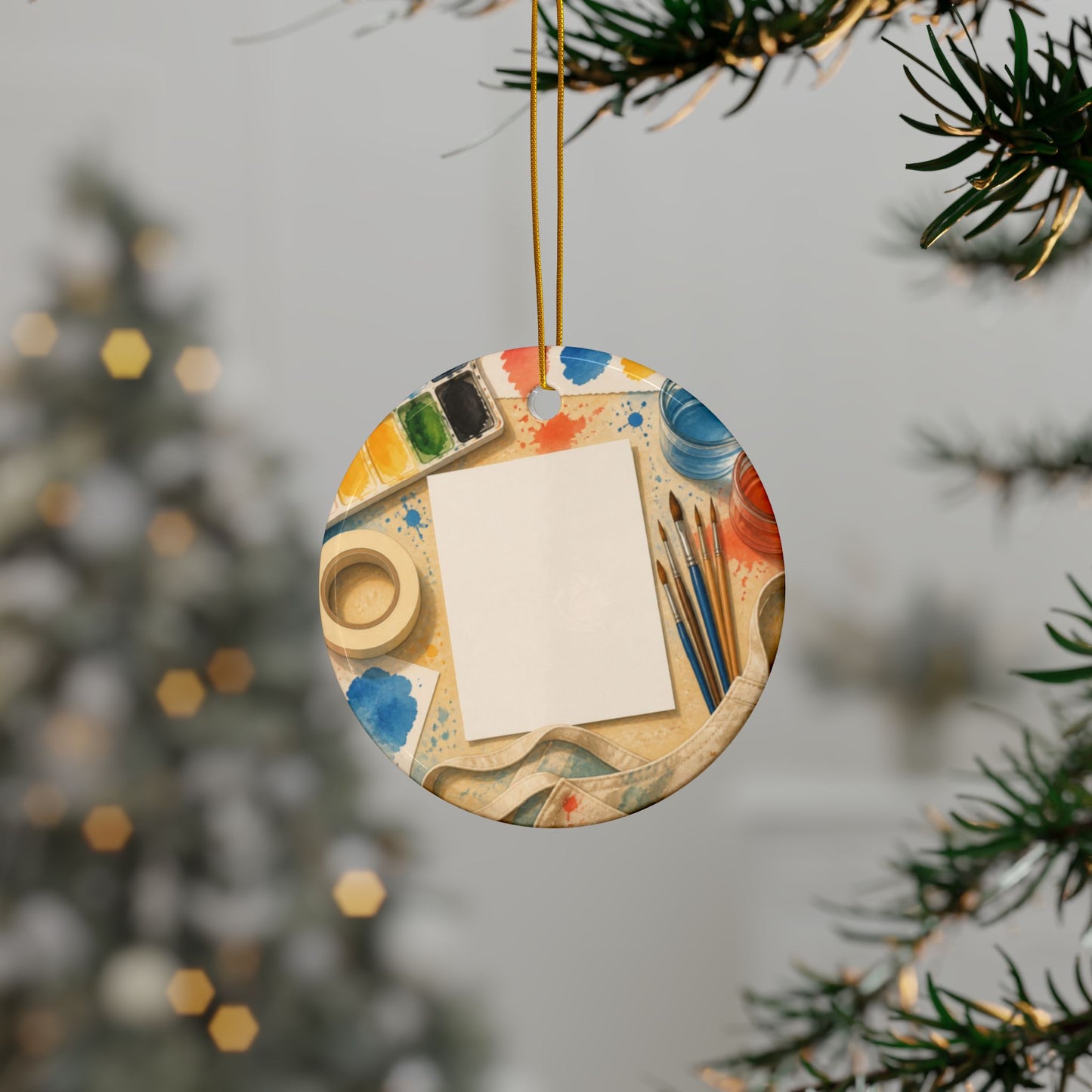 Bright Watercolor Painting Hobby Art Ceramic Ornament, Holiday Keepsake and Gift