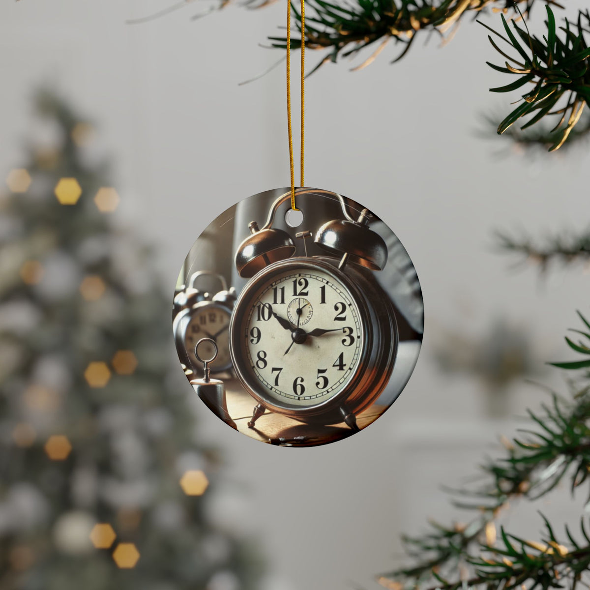 Vintage Alarm Clock Morning Routine Ceramic Ornament, Holiday Keepsake and Gift
