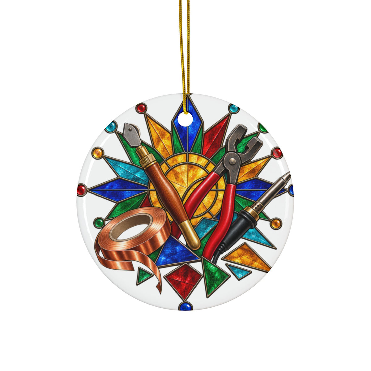 Stained Glass Workshop Tools Round Ornament