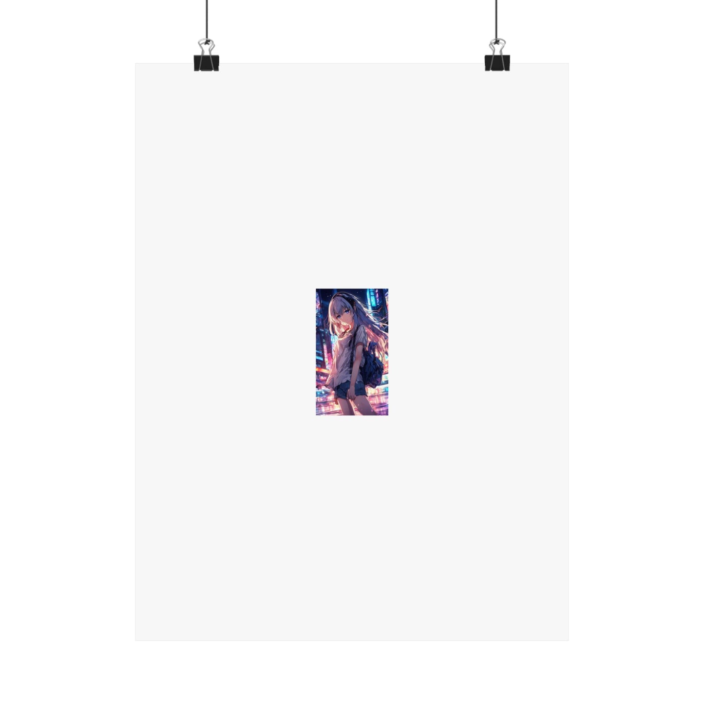 Anime City Night Heroine Portrait Neon Poster Art