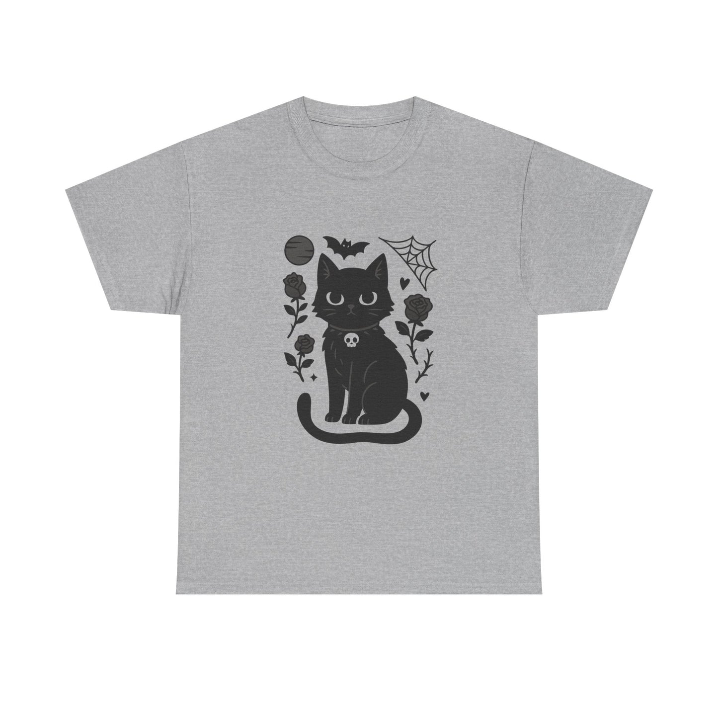 Cute Black Cat & Roses Tee - Unisex T-Shirt, Halloween Gift, Cat Lover Shirt, Spooky Apparel, Fall Fashion