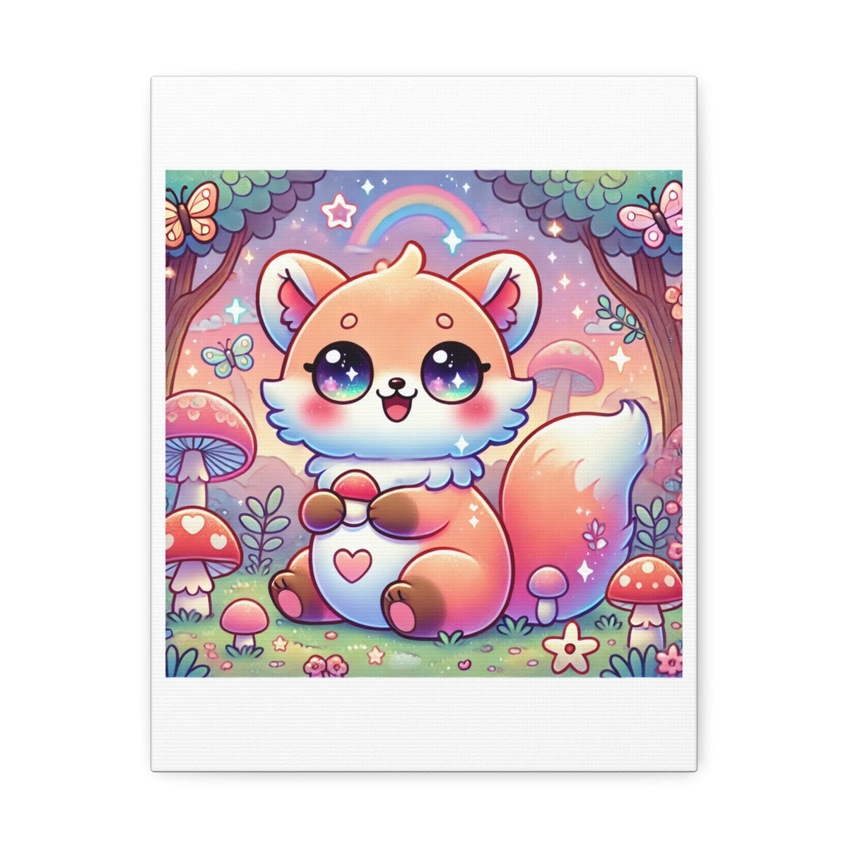 Pastel Woodland Fox Mushroom Kawaii Canvas Wall Art