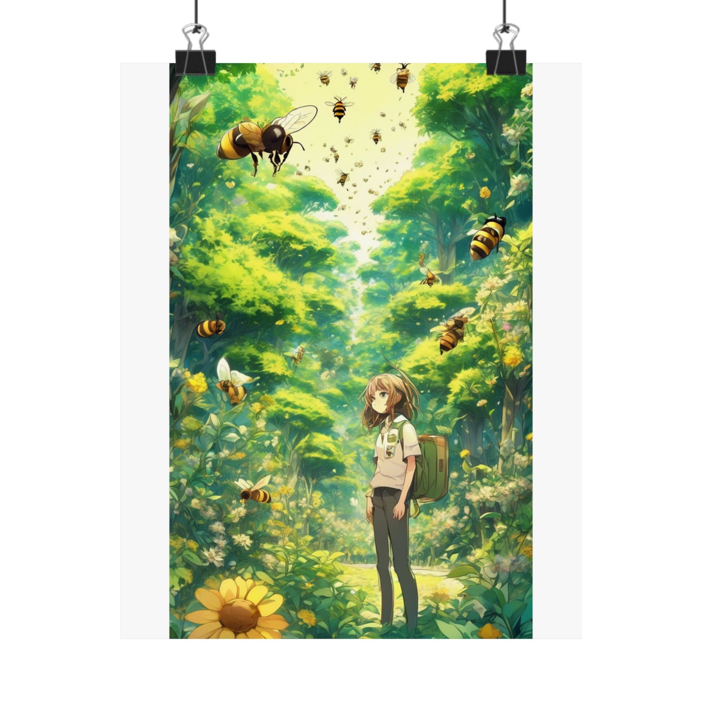 Bee Garden Explorer Anime Nature Art Poster