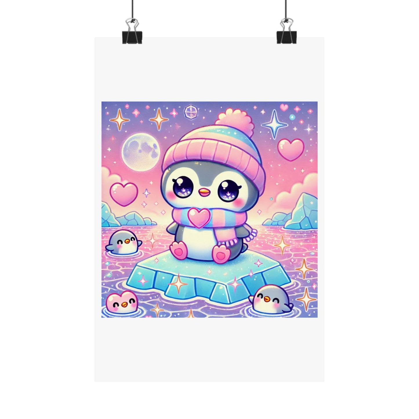 Cute Winter Penguin Ice Floe Kawaii Art Poster