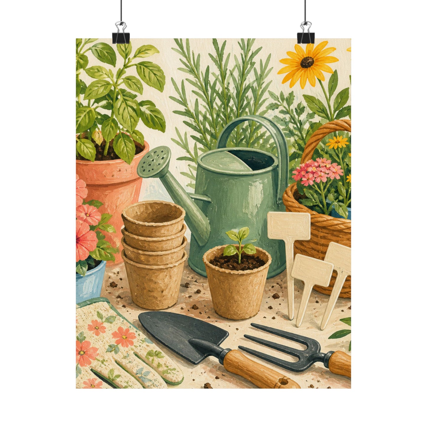 Colorful Gardening Tools and Flowers Hobby Poster