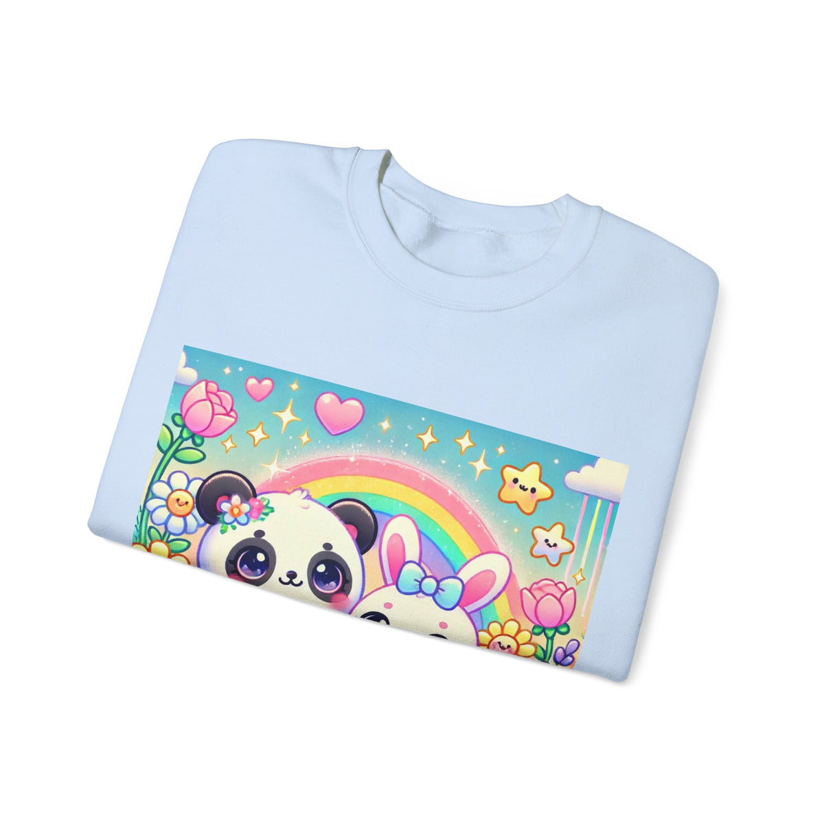 Pastel Panda and Bunny Rainbow Garden Sweatshirt