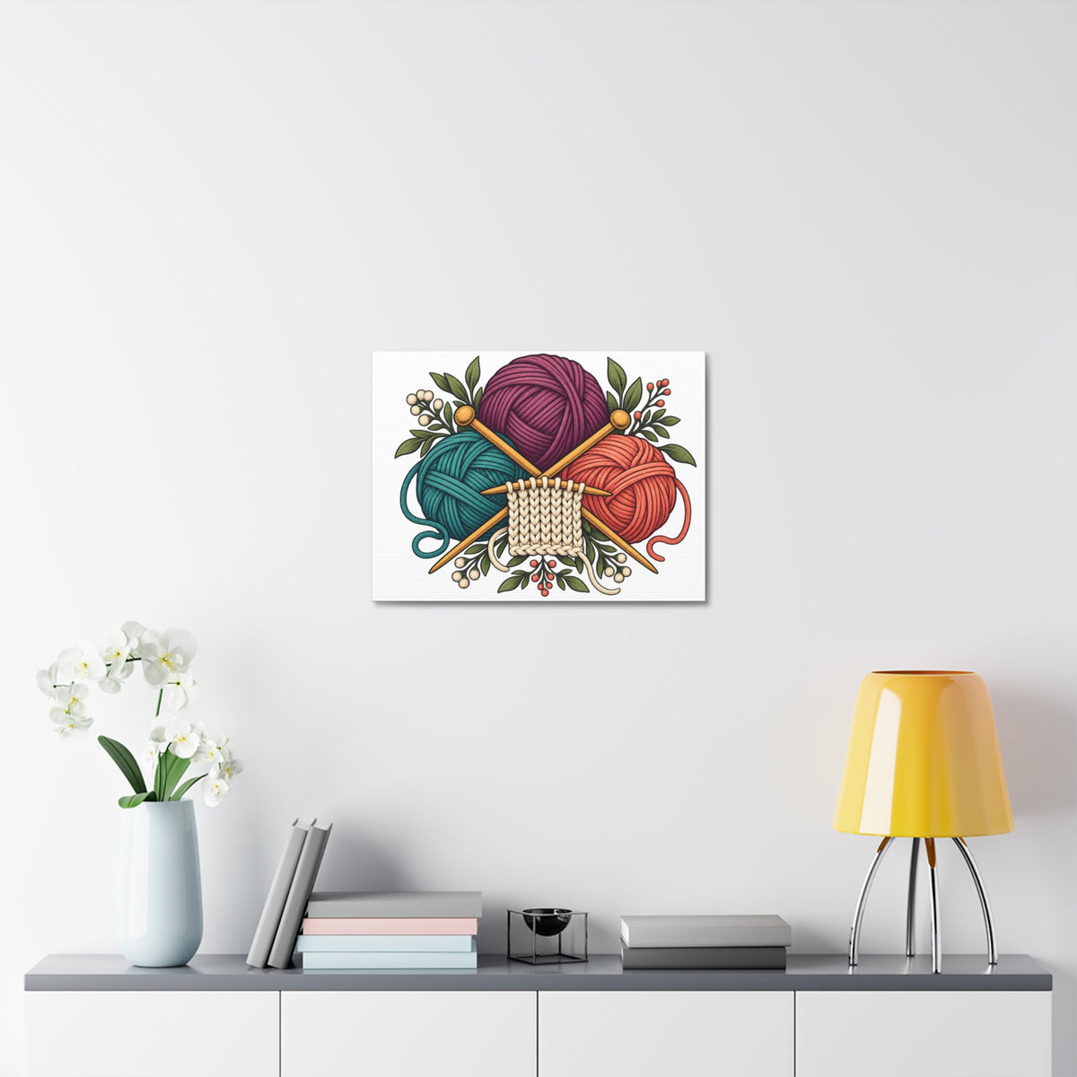 Retro Yarn and Knitting Botanical Art Canvas