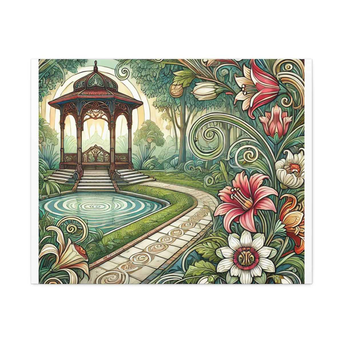 Botanical Gazebo Garden Art Nouveau Canvas Wall Art