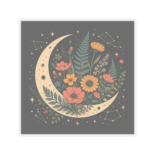 Celestial Wildflower Crescent Moon Botanical Sticker