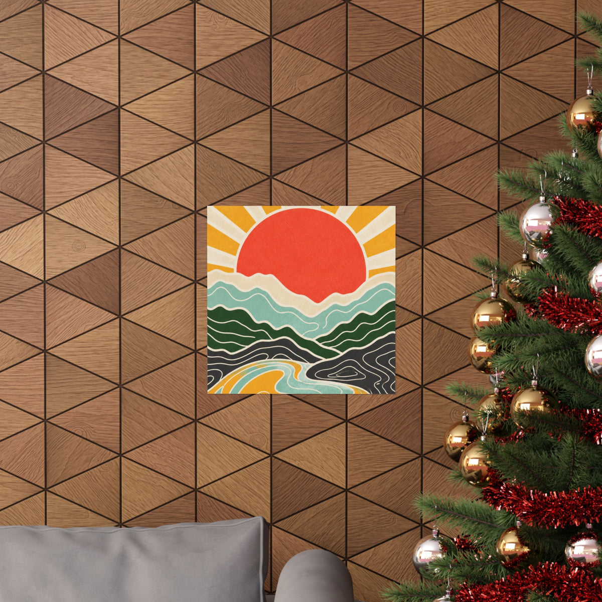 Topographic Sunrise Mid Century Mountain Art Poster