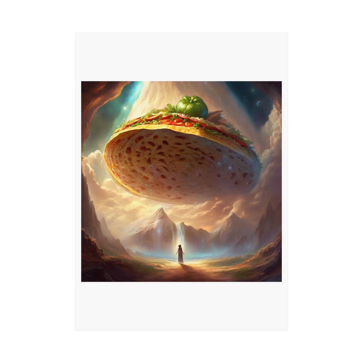 Cosmic Taco UFO Surreal Food Fantasy Art Poster
