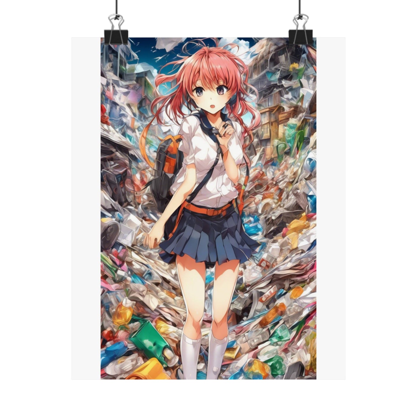 Recycling Day Anime Schoolgirl Eco Street Art Poster