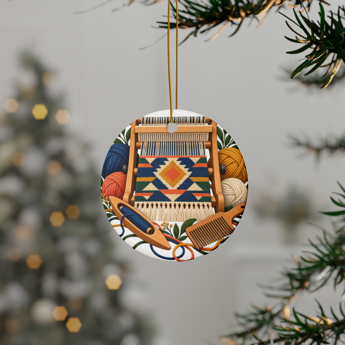 Geometric Hand Weaving Workshop Round Ornament