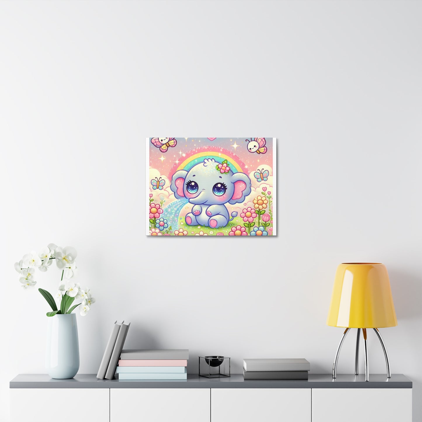 Pastel Rainbow Baby Elephant Floral Canvas Wall Art