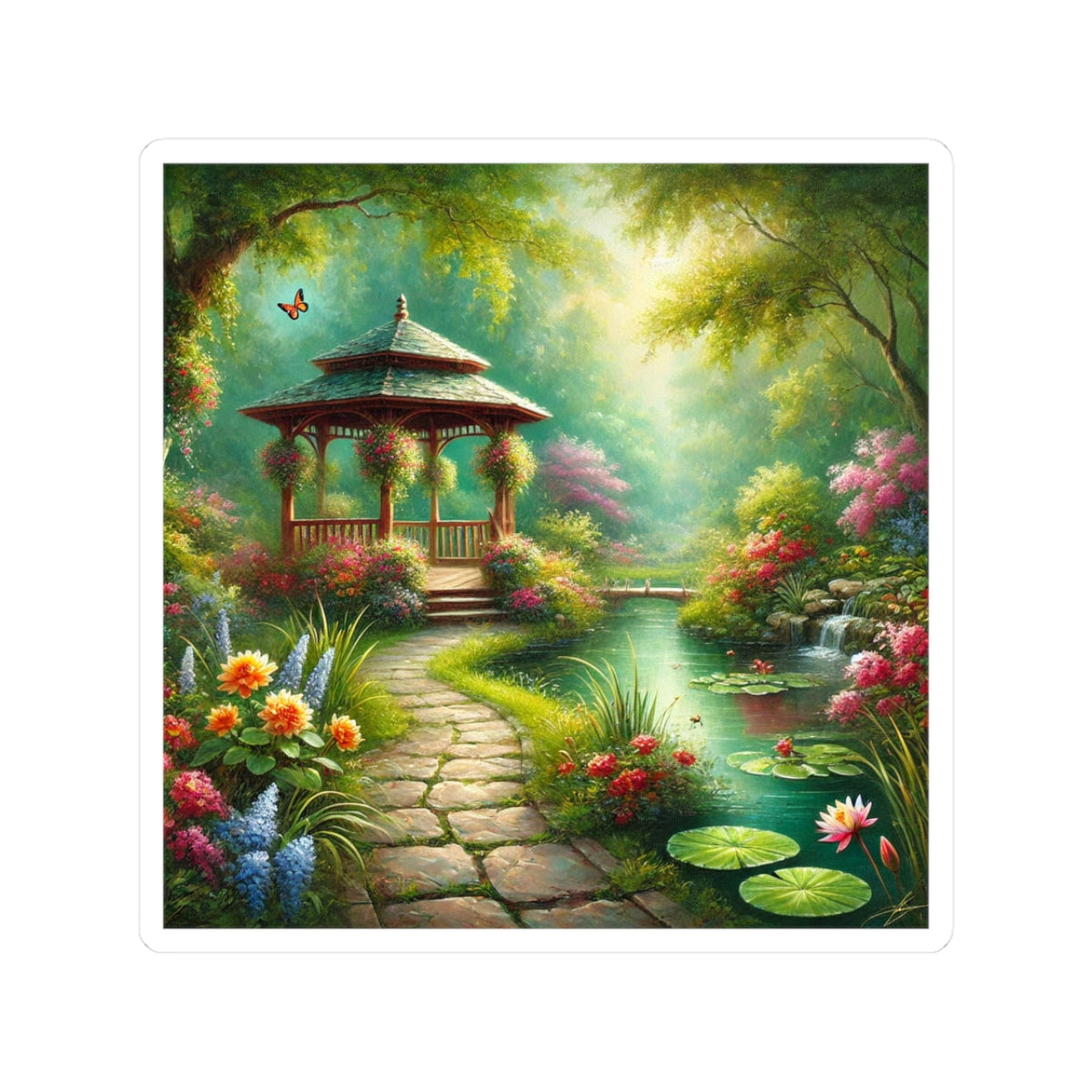 Spring Garden Gazebo Floral Landscape Sticker