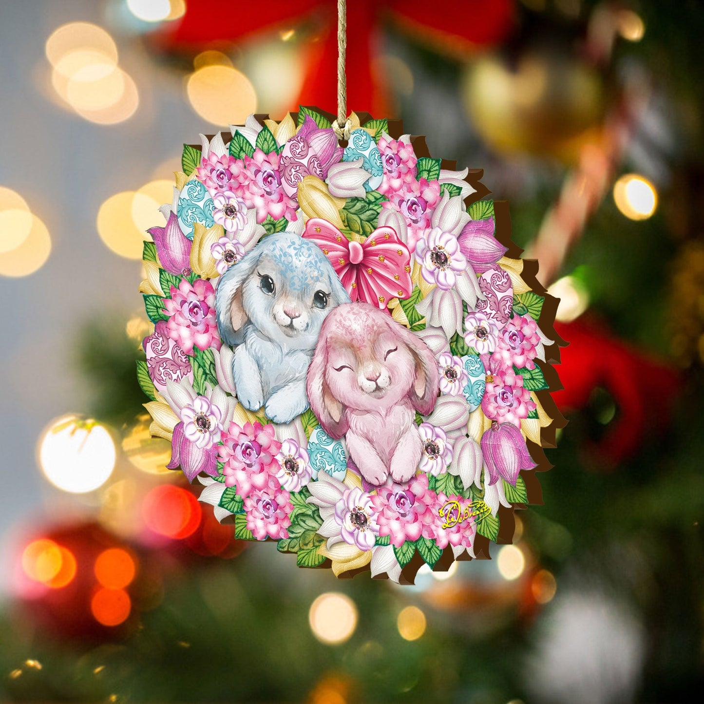 Bunny Love Wreath Wooden Ornaments by G.DeBrekht - Easter Spring Decor - 8185301-4