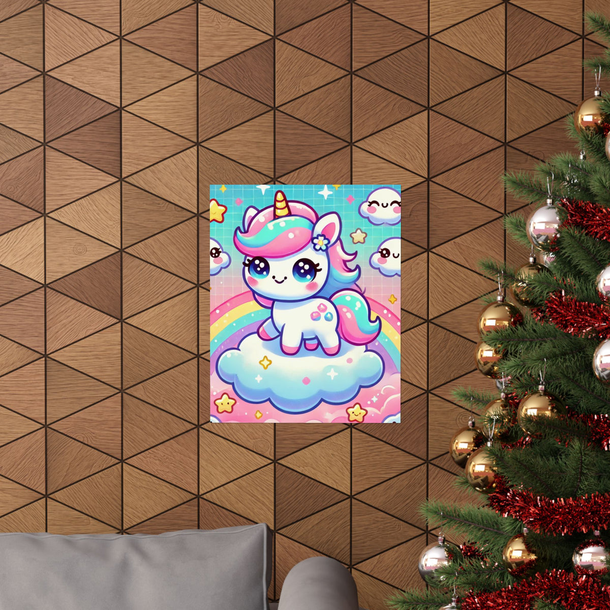 Pastel Rainbow Unicorn Cloud Kawaii Wall Art Poster