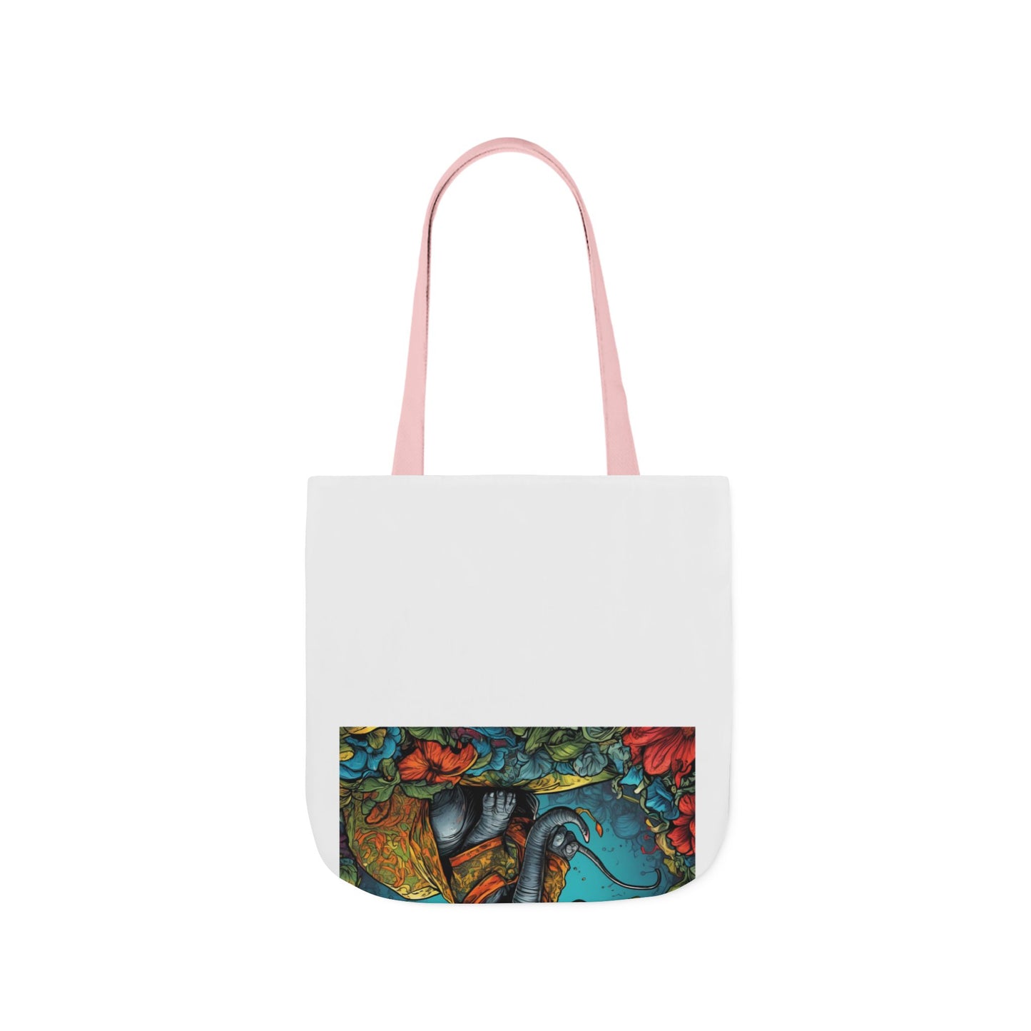 Colorful Storybook Elephant Floral Canvas Tote Bag
